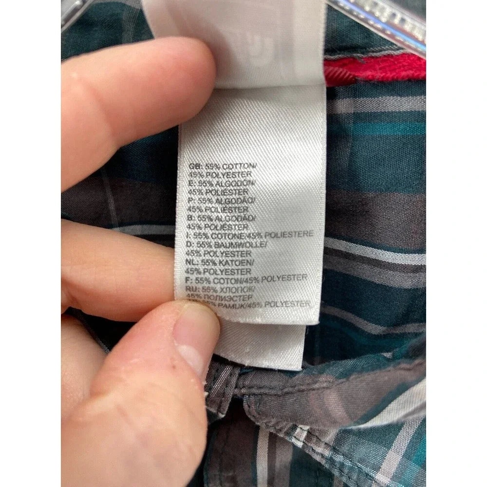 North Face Shirt Mens Sz L Green Gray‎ Plaid Button Up Cotton Collared Pockets